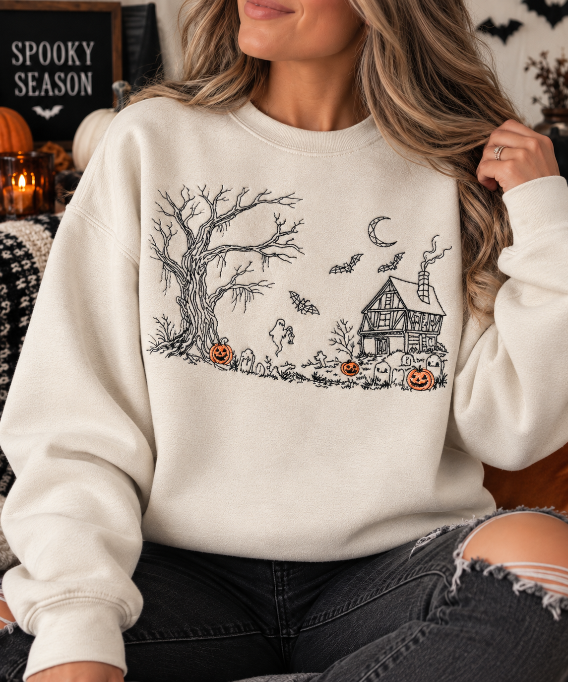 Haunted Cottage Embroidered Crewneck