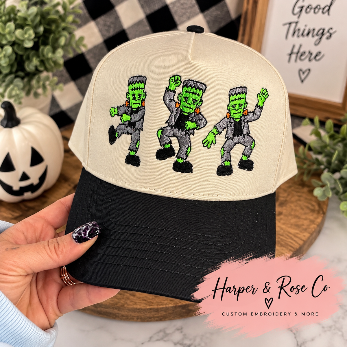 Dancing Frankenstein Embroidered Trucker Hat 💚🖤