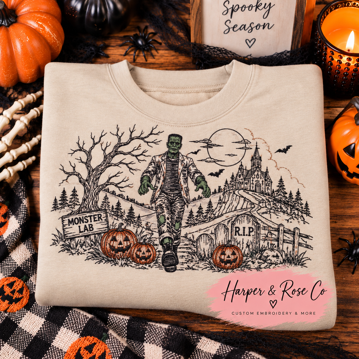 Frankenstein’s Monster Lab Embroidered Halloween Crewneck 🎃🧟
