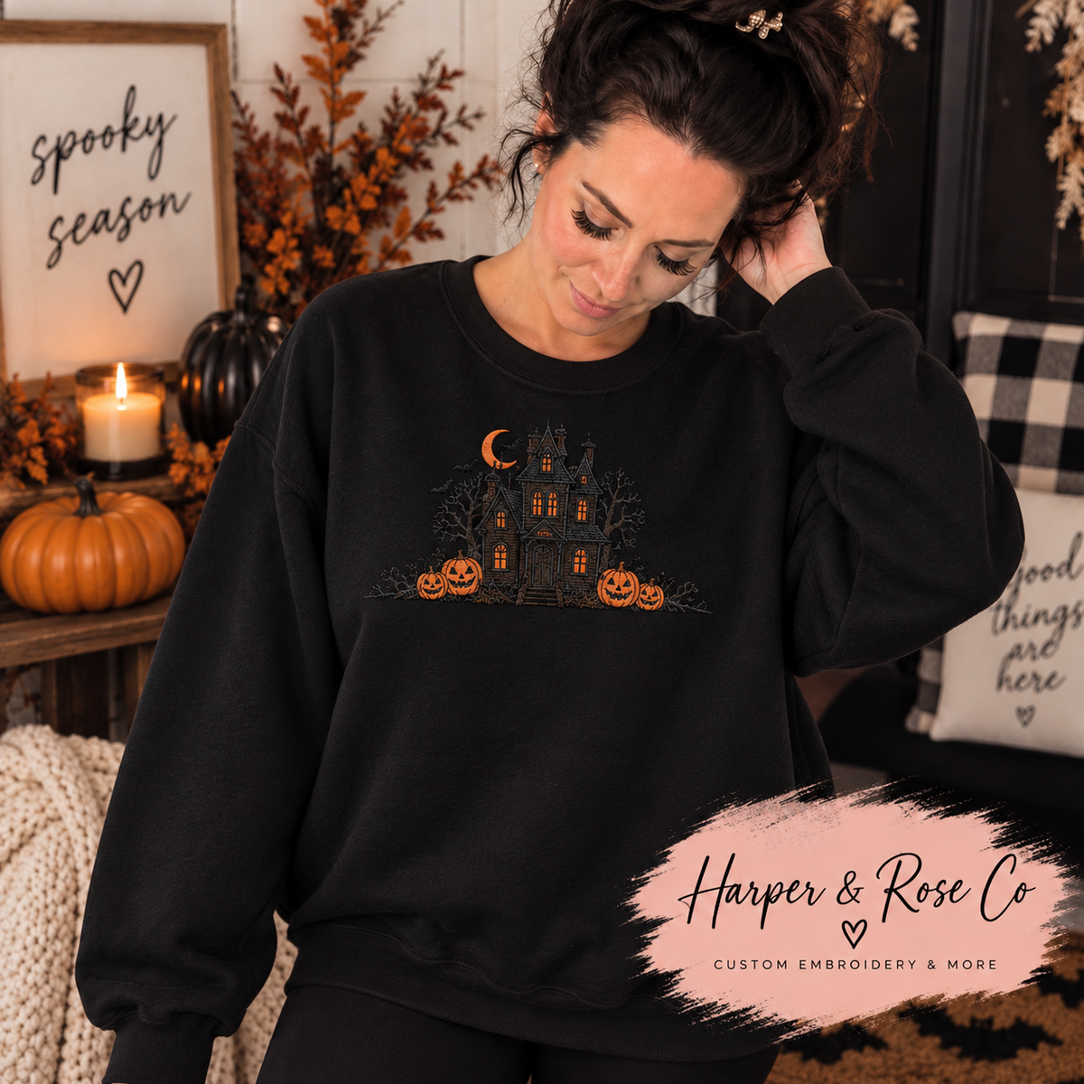 Haunted House Halloween Embroidered Crewneck 🎃🏚️